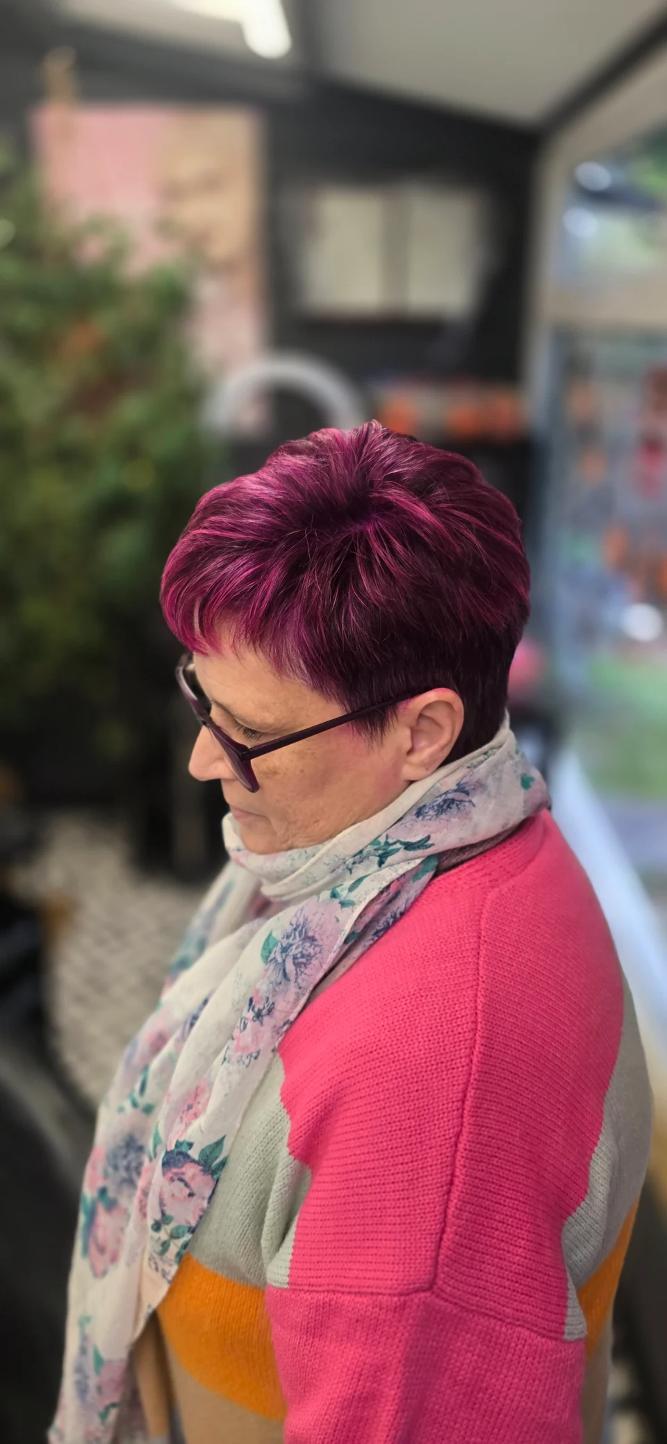 Short textured crop in deep magenta